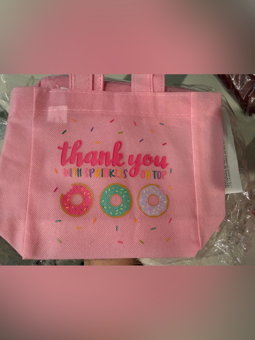 24 Pink Donut Thank You Favor Bag - Party Gift Tote